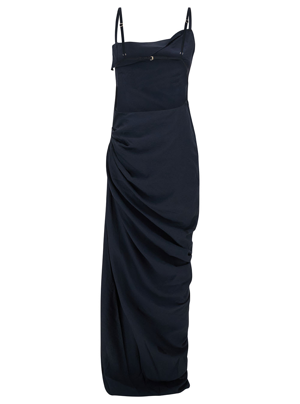 Shop Jacquemus La Robe Saudade Longue Long Blue Draped Dress In Viscose Blend Woman