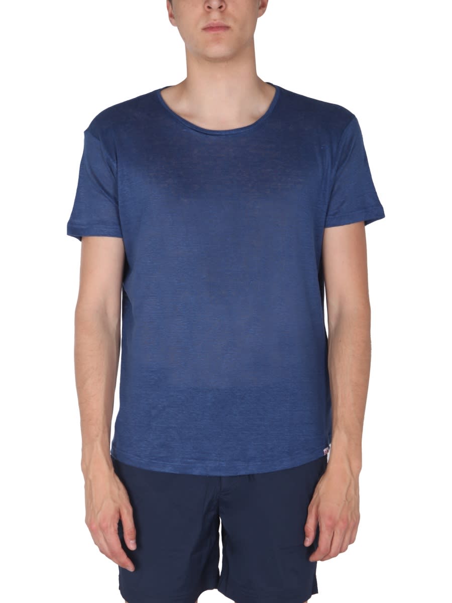 Shop Orlebar Brown Obt Linen T-shirt In Blue