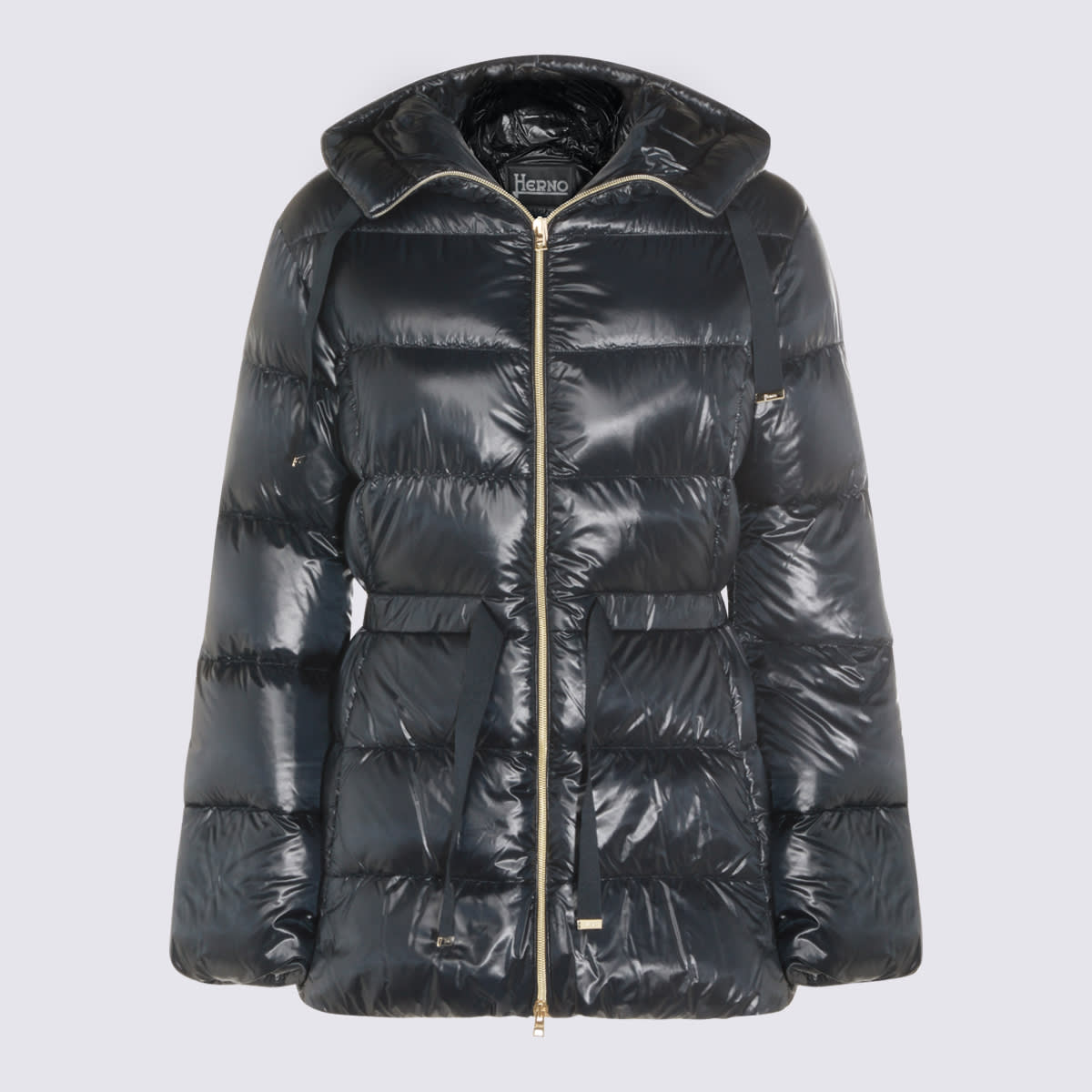 Herno Hooded Long Sleeve Quilted Down Jacket In Blue