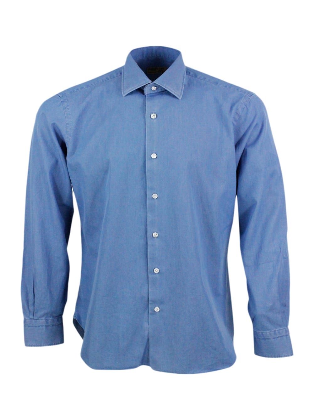 Dandylife Shirt In Light Denim With Hand-stitched Italian Collar And Mother-of-pearl Buttons