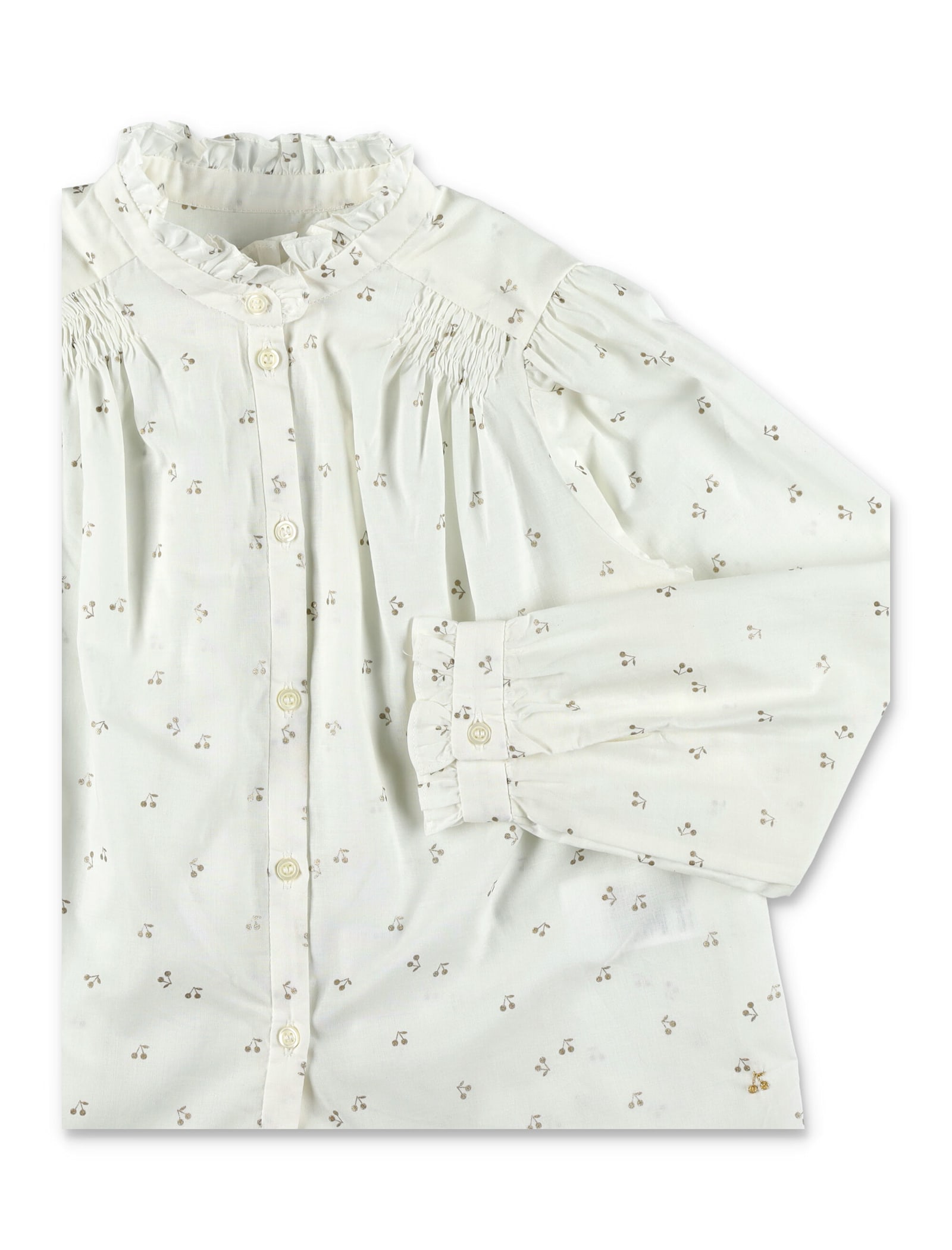 Bonpoint Jorja Blouse In Cotton Voile With Golden Embroidery In White