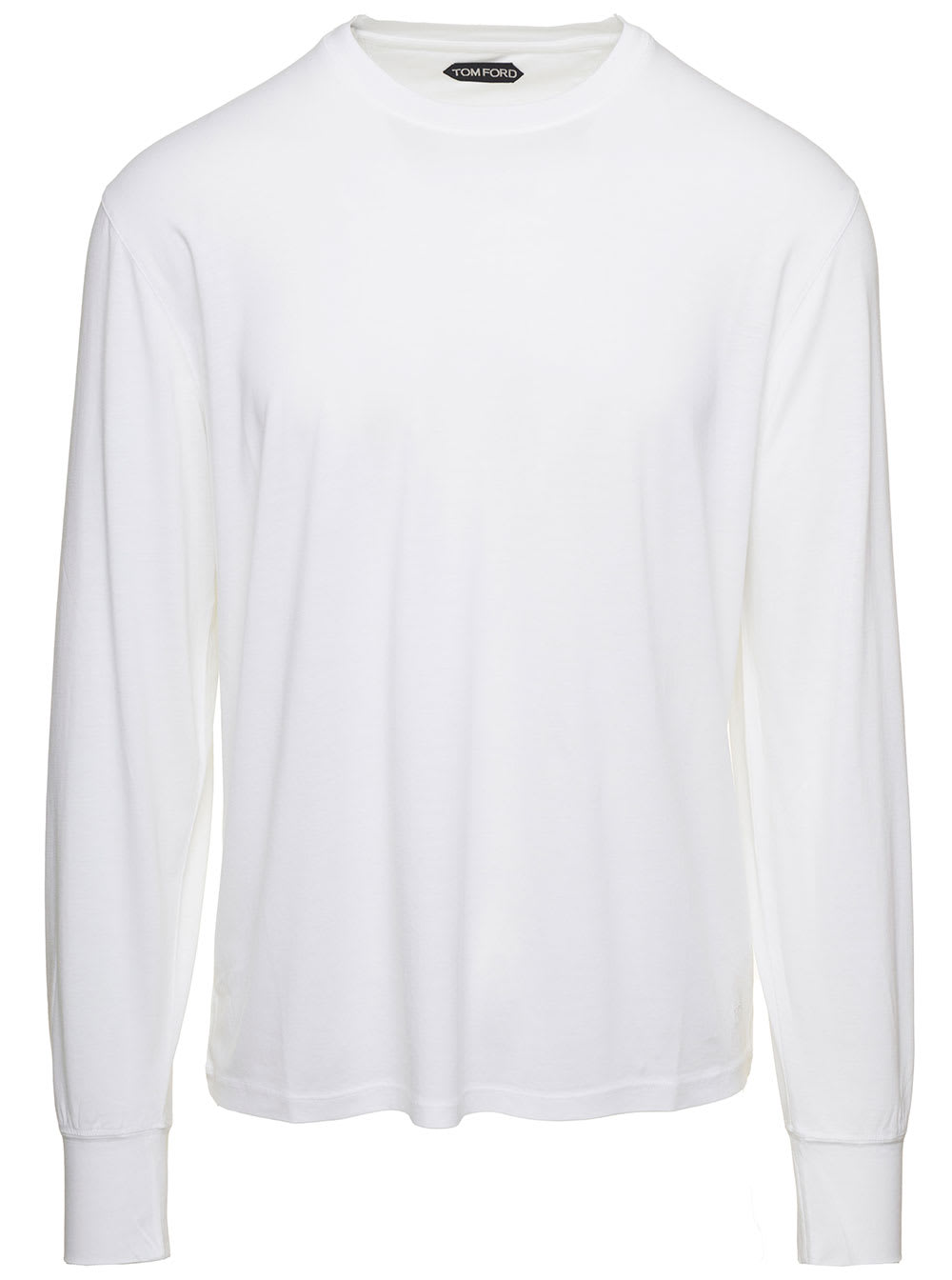 Shop Tom Ford White Long-sleeved Basic T-shirt With Cuffs In Lyocell Blend Man