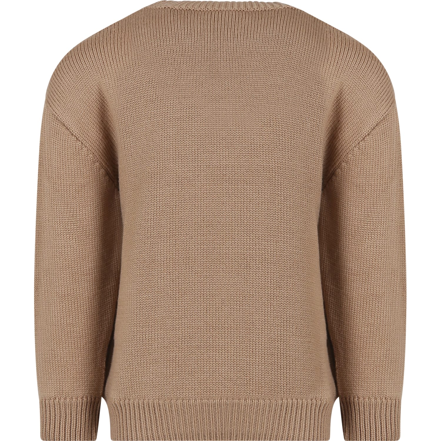 Shop Fendi Camel Sweater With Logo For Kids In Brown