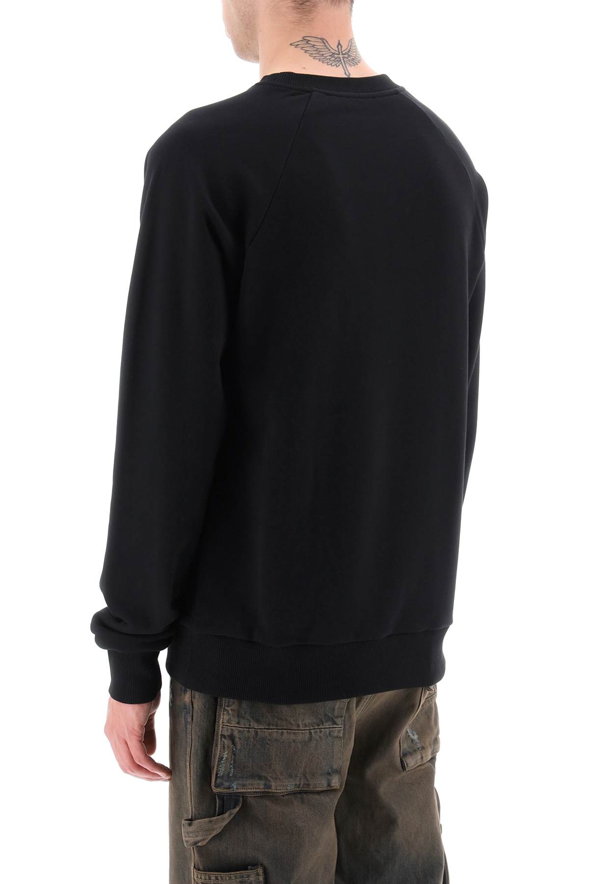 Shop Balmain Crew-neck Sweatshirt With Flocked Logo In Noir Blanc (black)