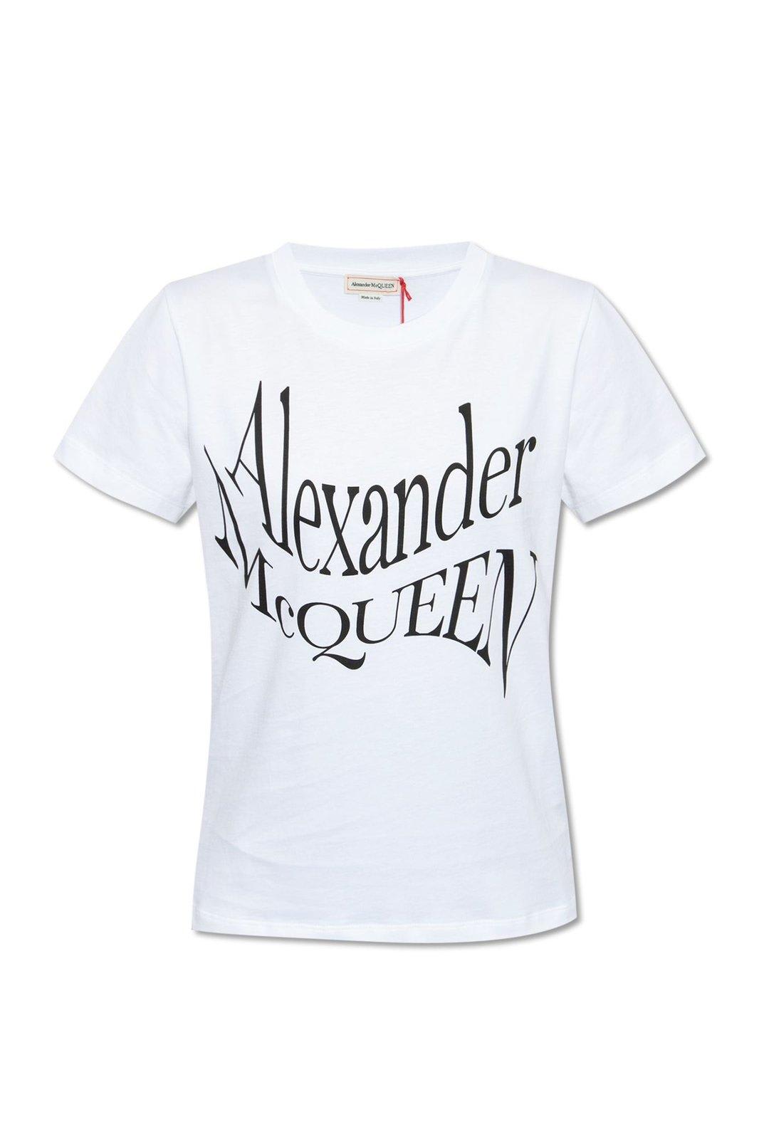 Shop Alexander Mcqueen Logo Printed Crewneck T-shirt In Bianco