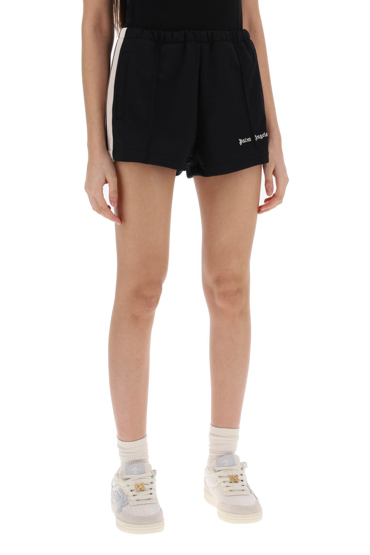 Shop Palm Angels Track Shorts With Contrast Bands In Black Off White (black)