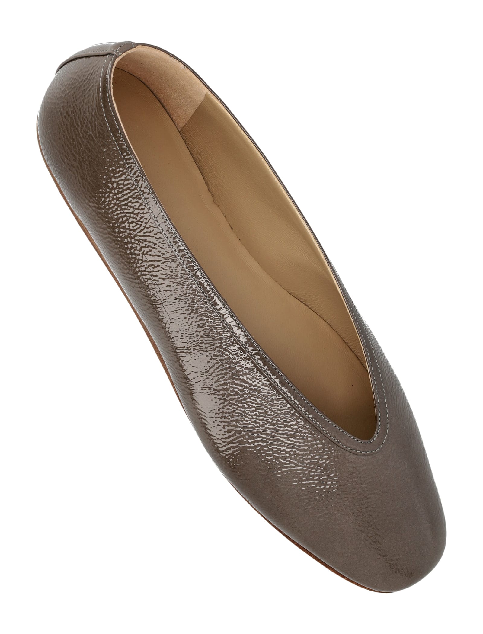 Le Monde Beryl Luna Taupe Patent Leather Slippers In Brown
