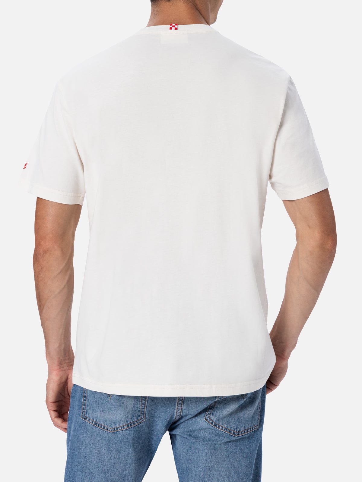 MC2 SAINT BARTH MAN COTTON T-SHIRT WITH PLACED PRINT AND SURFINUSA EMBROIDERY