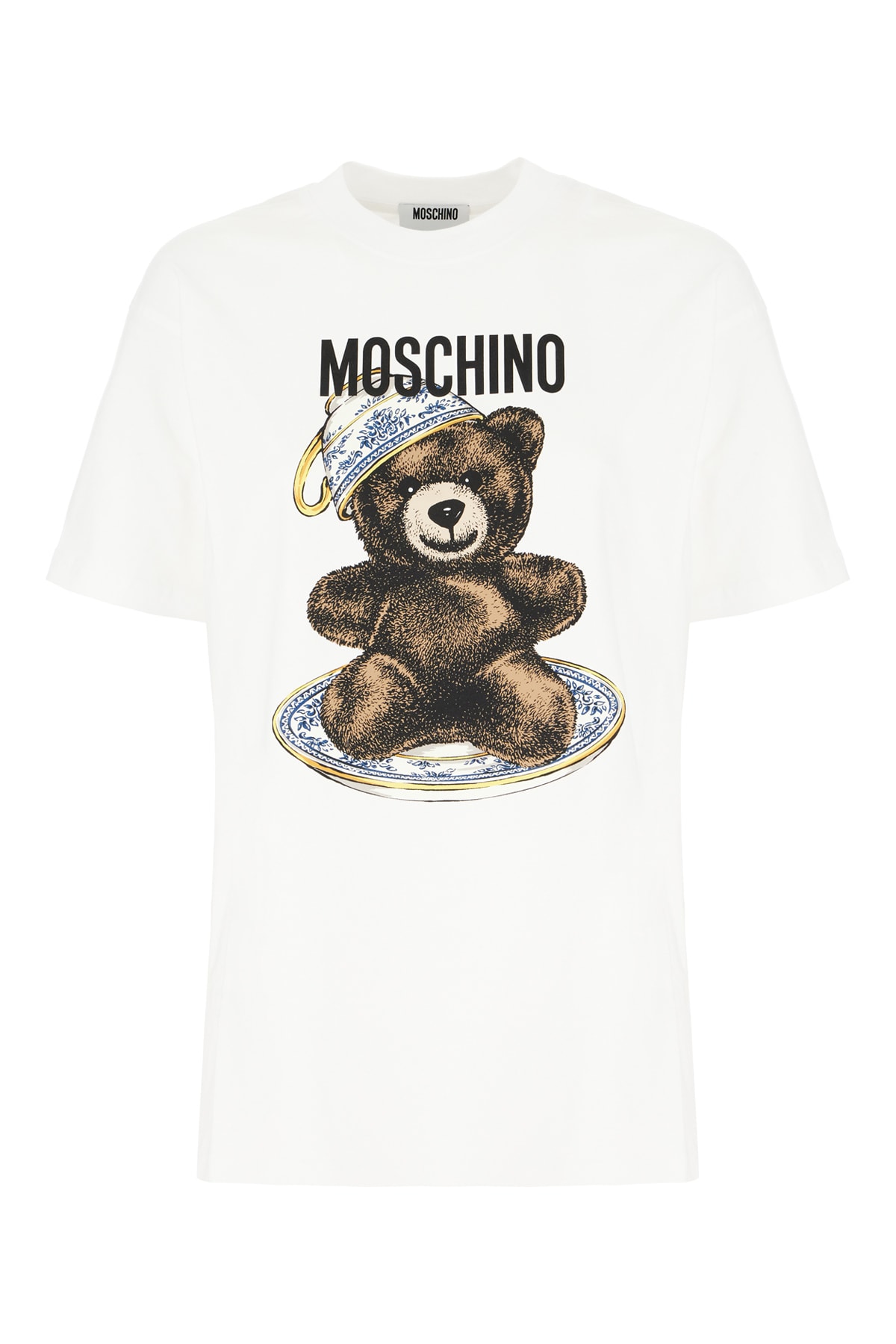 Moschino Short Sleeve Crew Neck Graphic Print Top In White