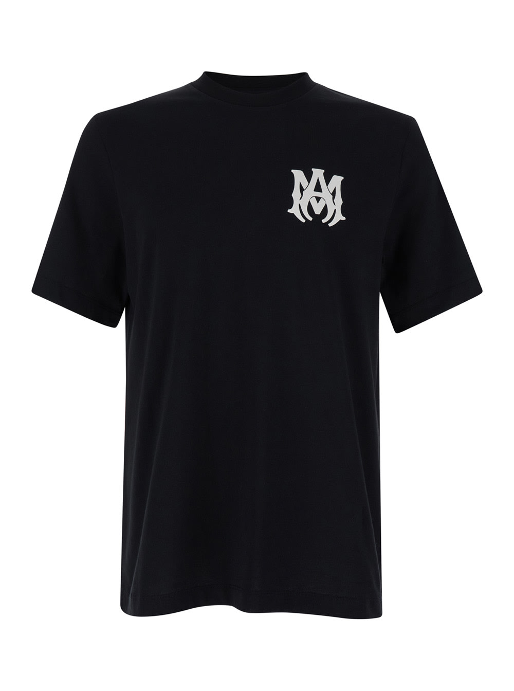 Shop Amiri Black T-shirt With Contrasting Monogram In Cotton Man