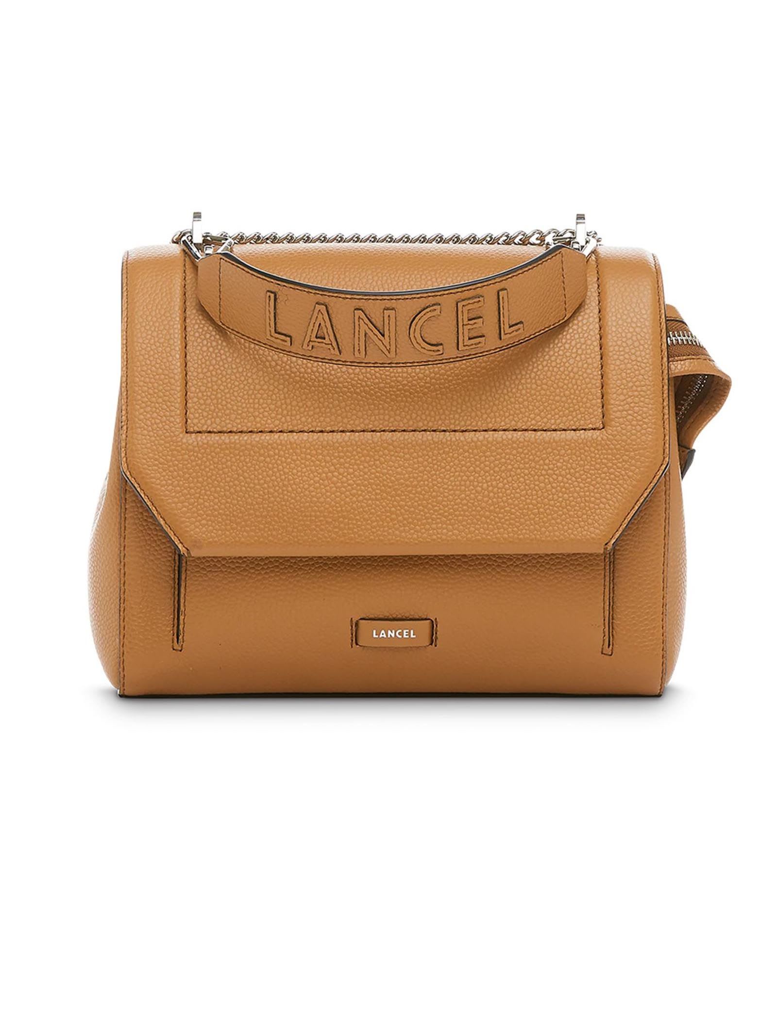 Shop Lancel Camel Grained Leather Shoulder Bag In Beige