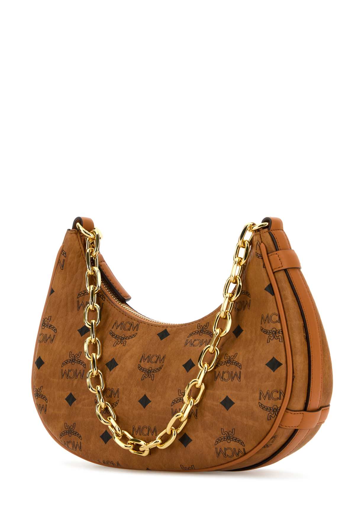 Shop Mcm Printed Canvas Aren Crescent Shoulder Bag In Co