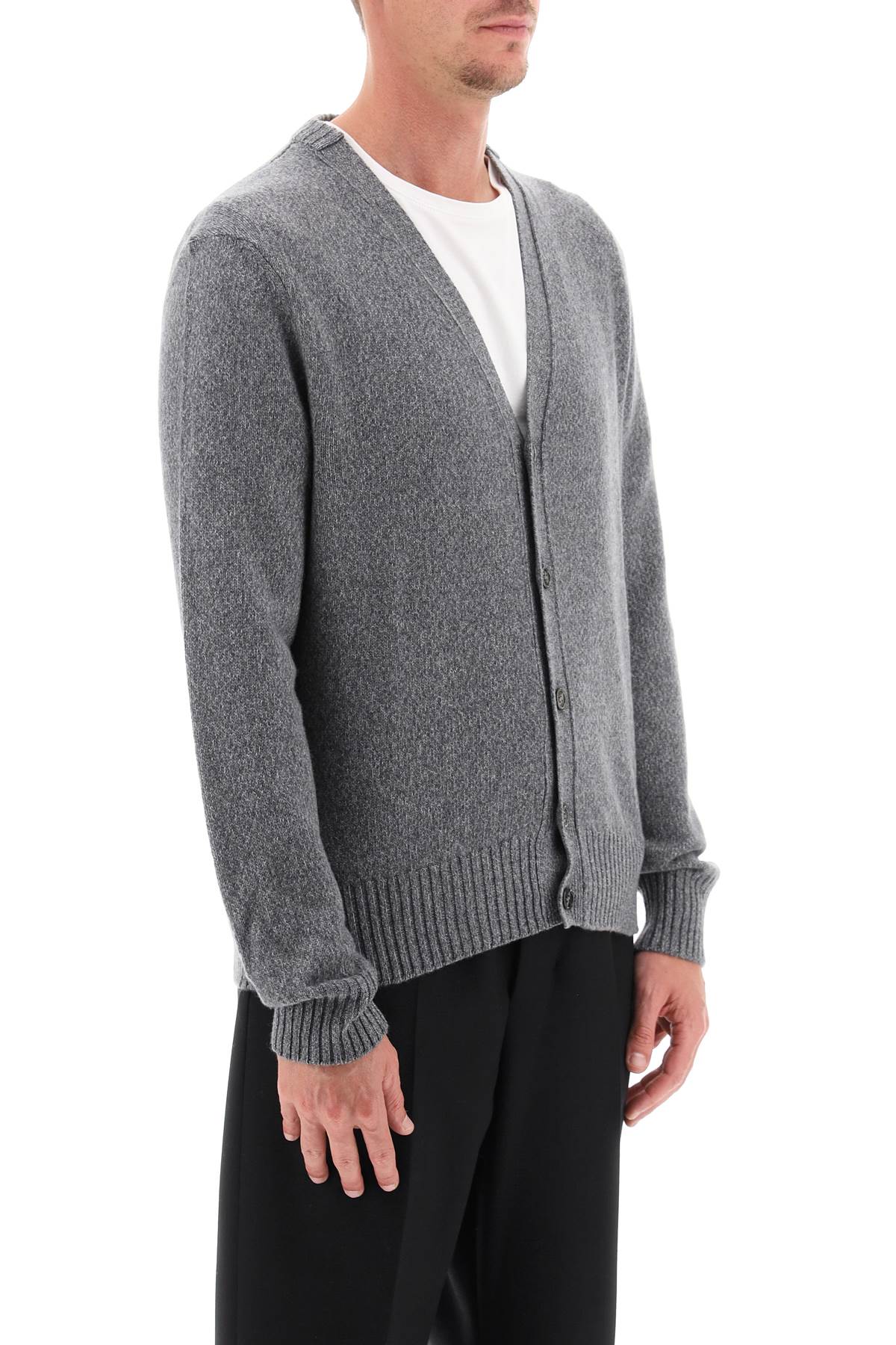 Shop Ami Alexandre Mattiussi Melange Cashmere Cardigan In Grey