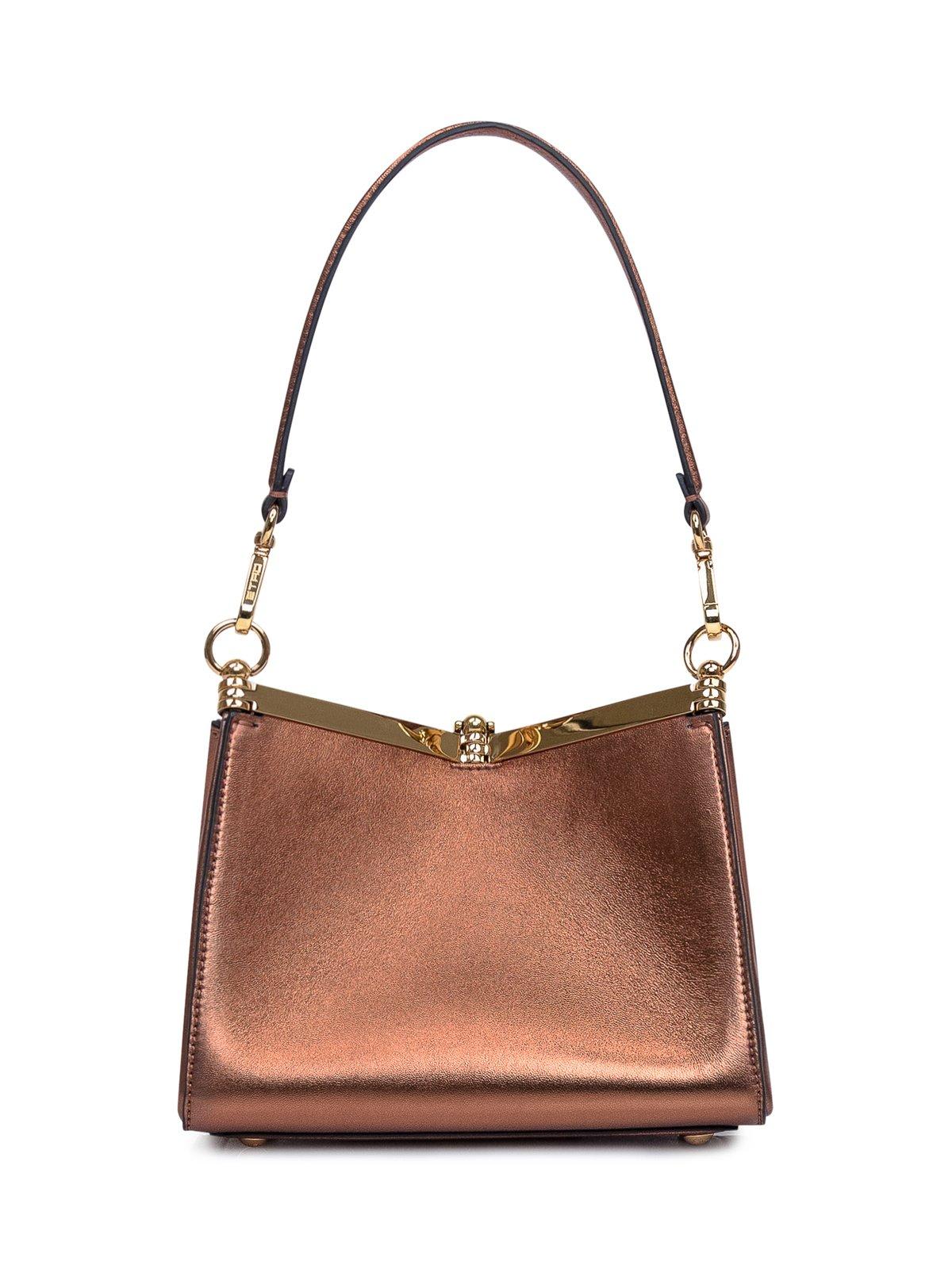 Shop Etro Mini Laminated Vela Bag In Brown