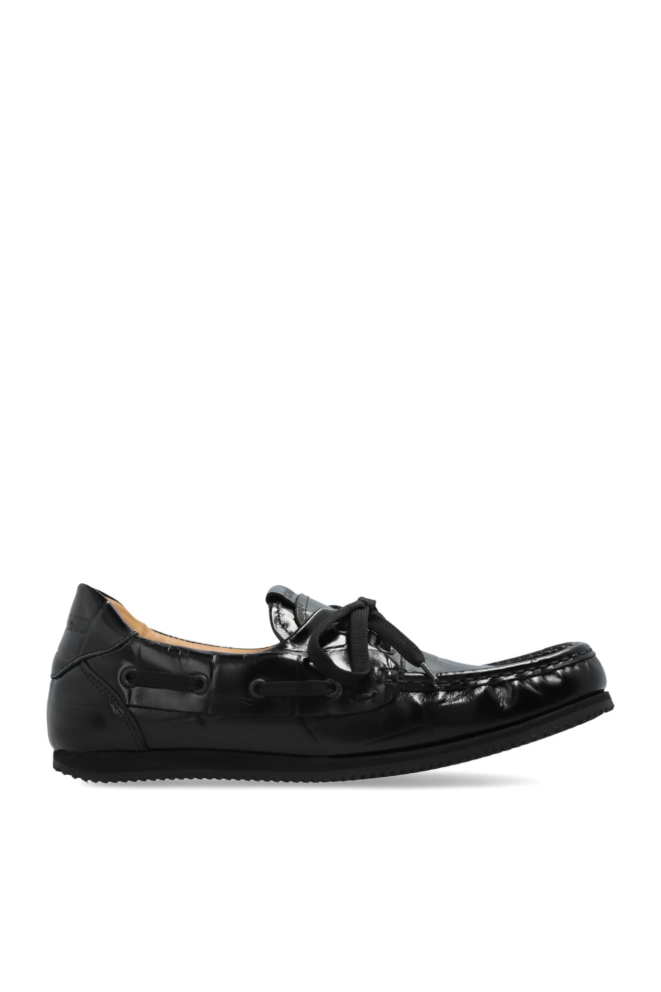Jacquemus Glossy Black Leather Loafers With Bow Detail In Animal Print