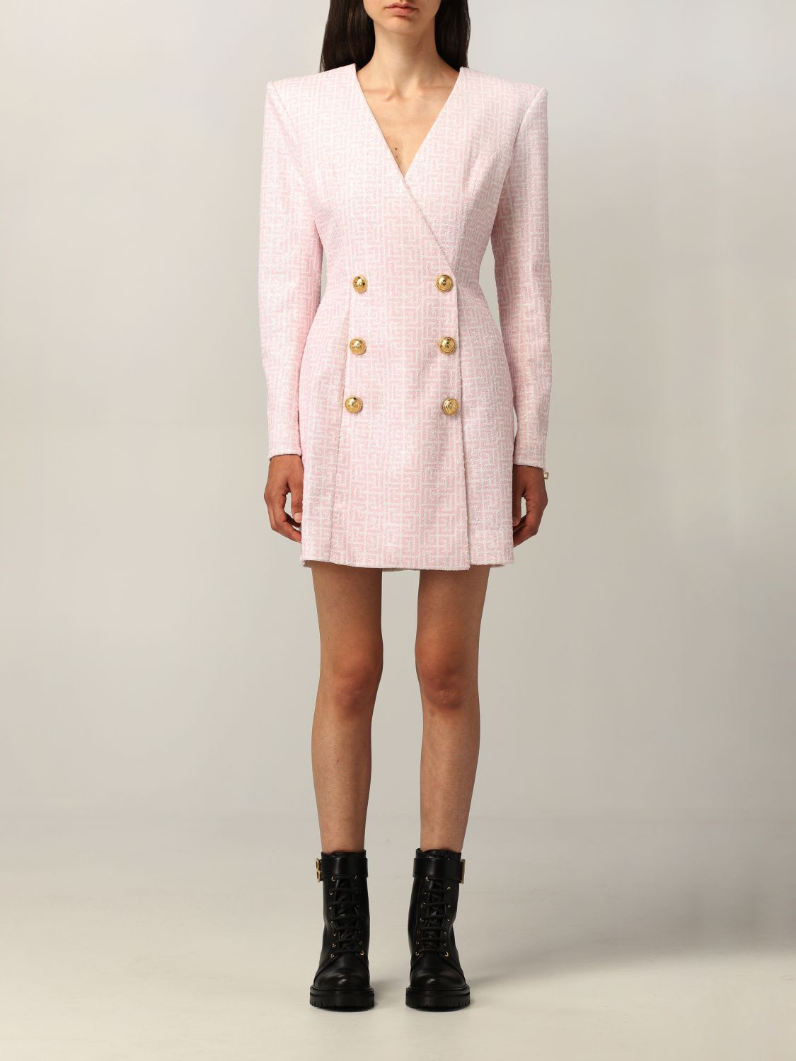Photo of  Balmain Dress Double-breasted Balmain Dress With Monogram- shop Balmain Dresses online sales