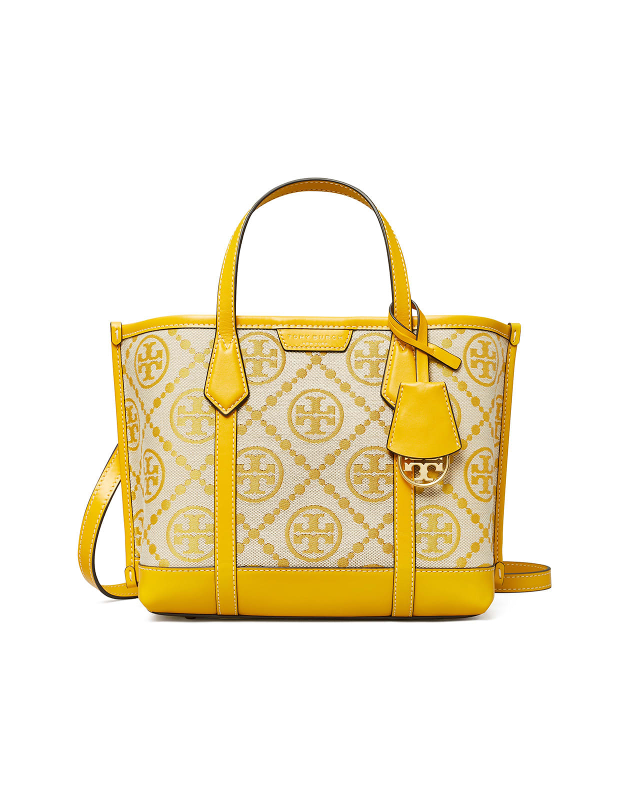 Tory Burch Yellow Perry Small T Monogram Shopping Bag In Jacquard