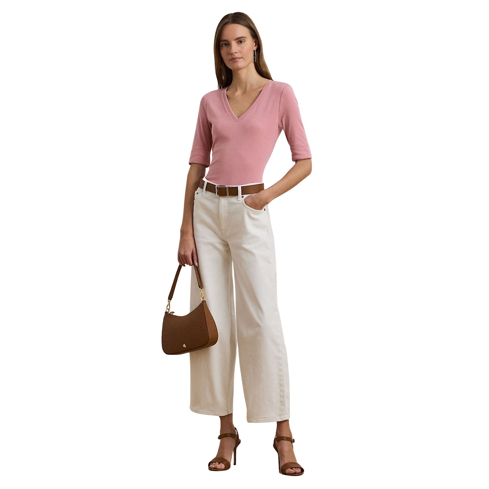 Ralph Lauren V Judy Elbow Sleeve Knit In Pink