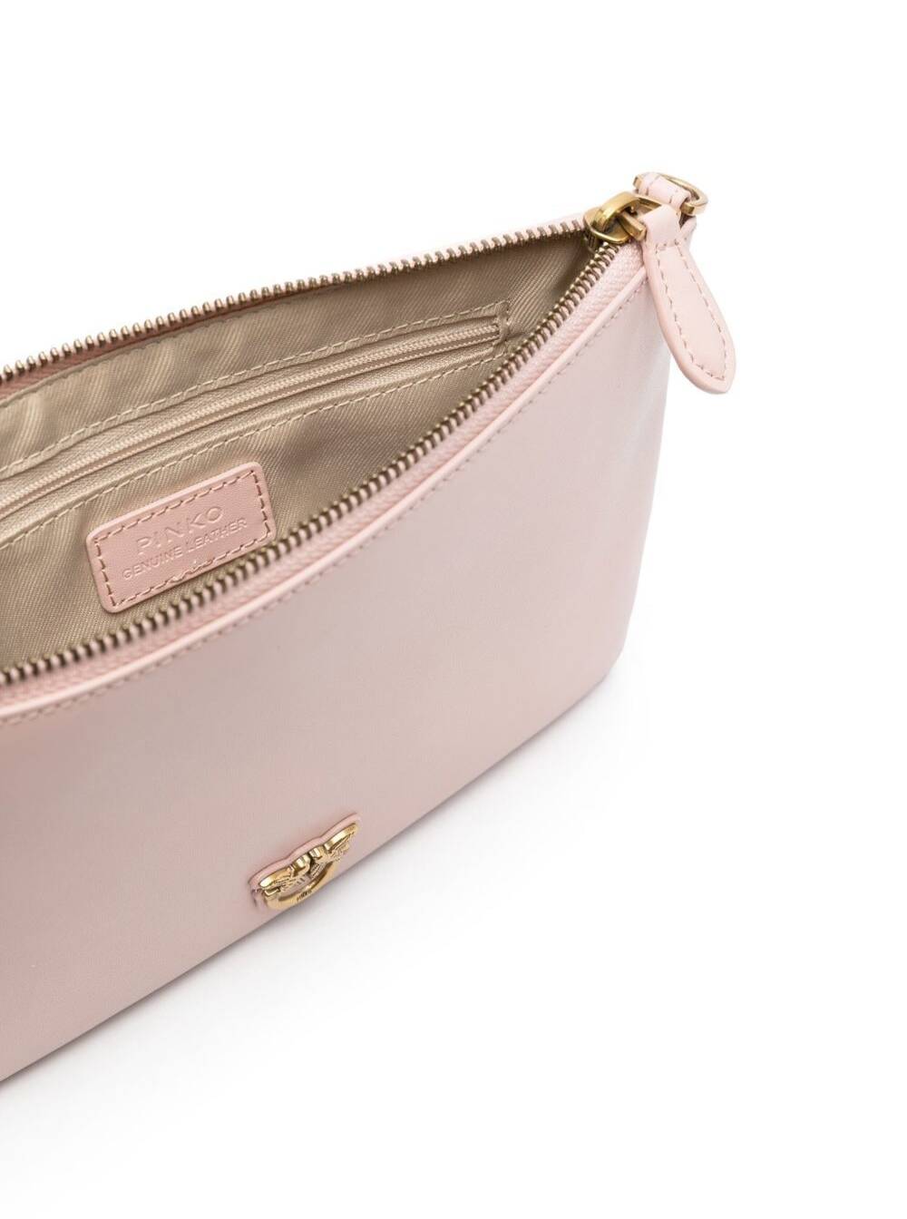 Shop Pinko Flat Love Bag Pink Shoulder Bag With Logo Patch In Smooth Leather Woman