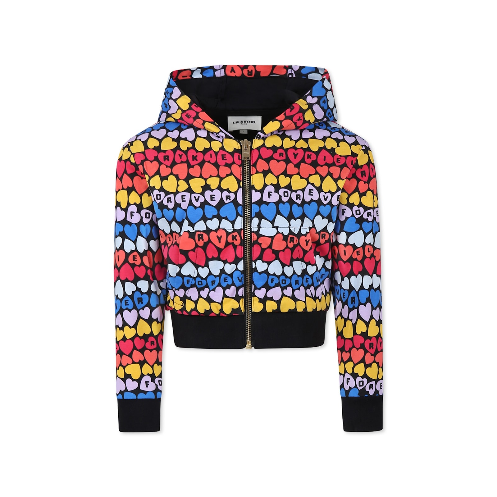 Rykiel Enfant Multicolor Crop Sweatshirt For Girl With Hearts In Multicolor