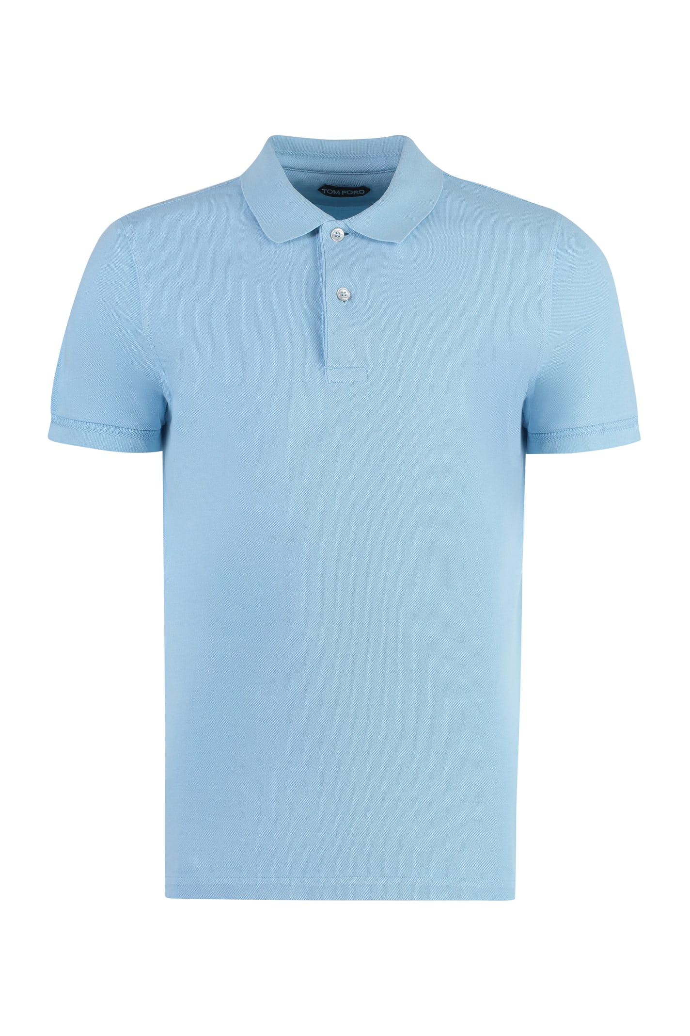 Shop Tom Ford Short Sleeve Cotton Polo Shirt In Clear Blue