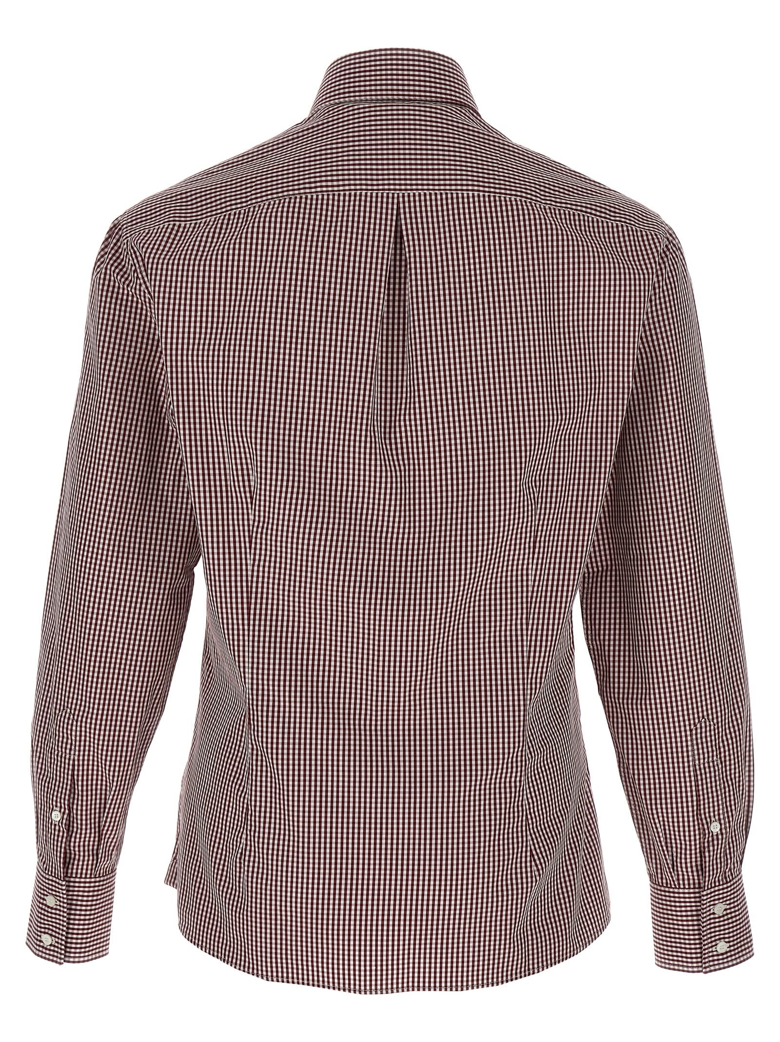 Brunello Cucinelli Checked Pattern Button-down Collar Shirt In Burgundy
