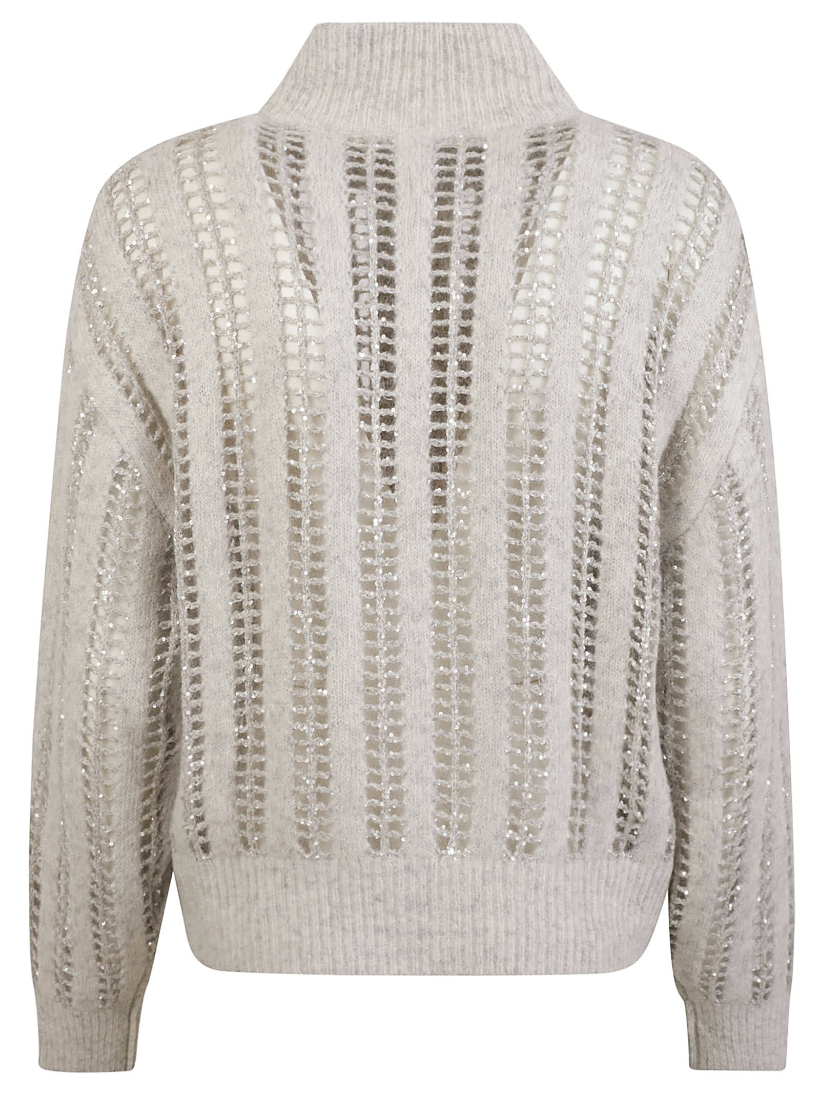 Shop Brunello Cucinelli Stripe Pattern Embellished Zip Jacket In Pearl Grey