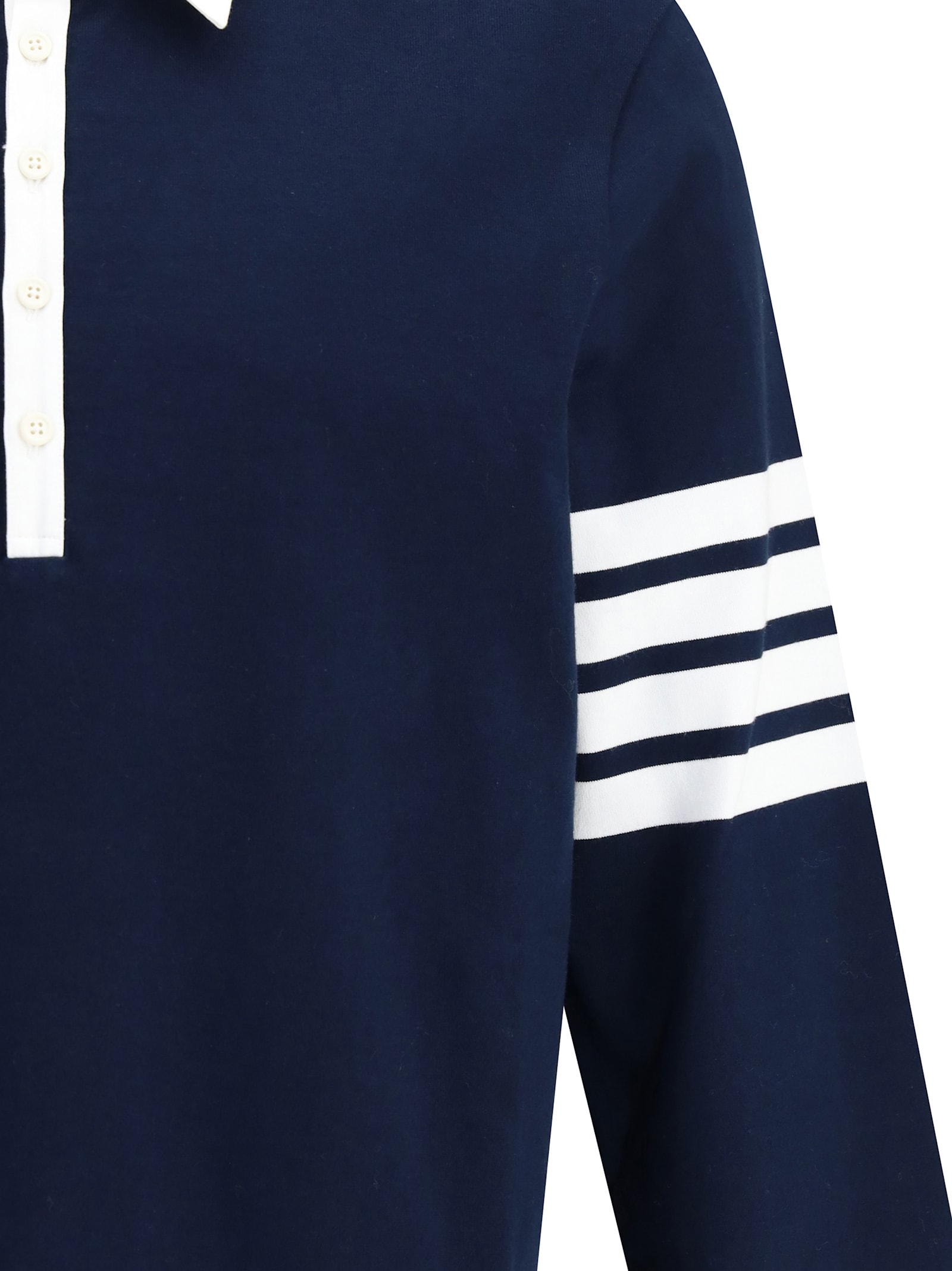 Thom Browne Cotton Polo Shirt With White Collar And Cuffs In Blue