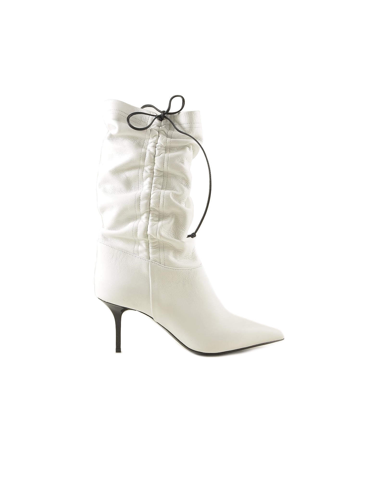 Msgm White Leather Drawstring High Heel Boots
