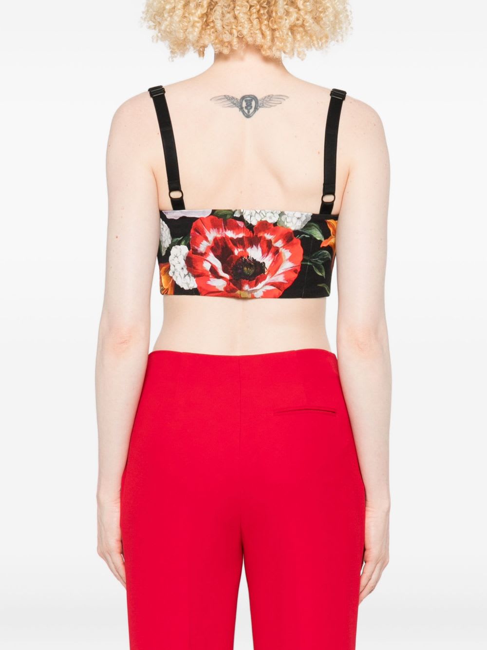 Dolce & Gabbana Floral Print Cropped Dress With Adjustable Straps In Black