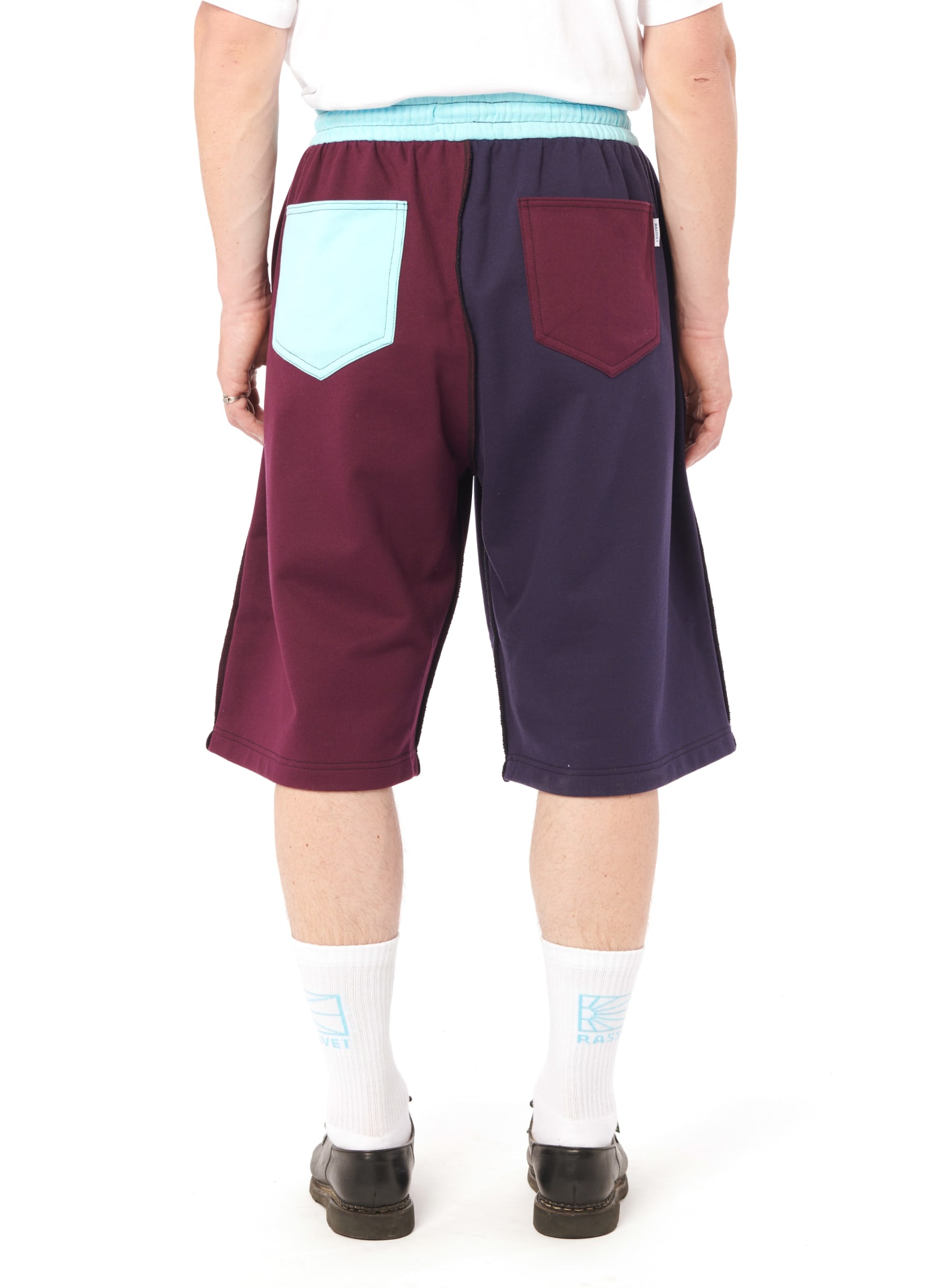 Paccbet Patchwork Detailed Drawstring Waist Shorts In Navy