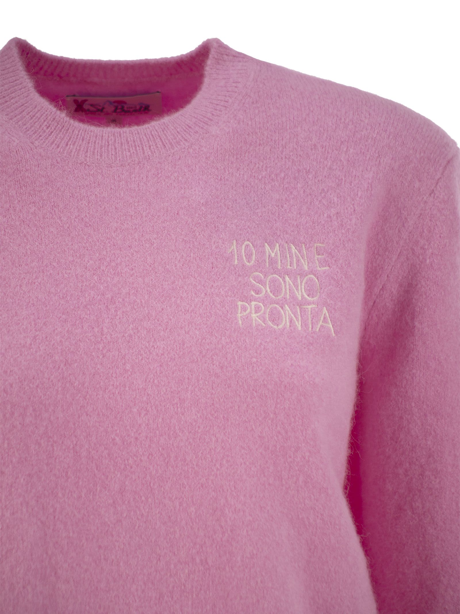 Shop Mc2 Saint Barth Wool And Alpaca Blend Sweater With Embroidery 10 Min E Sono Pronta In Pink