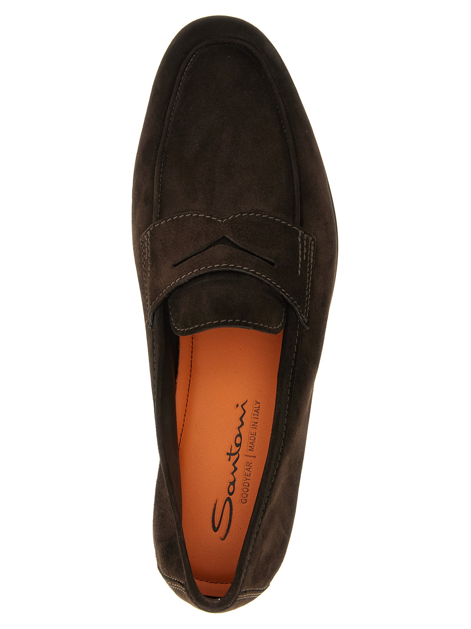 Santoni Carlos Suede Loafers In Brown