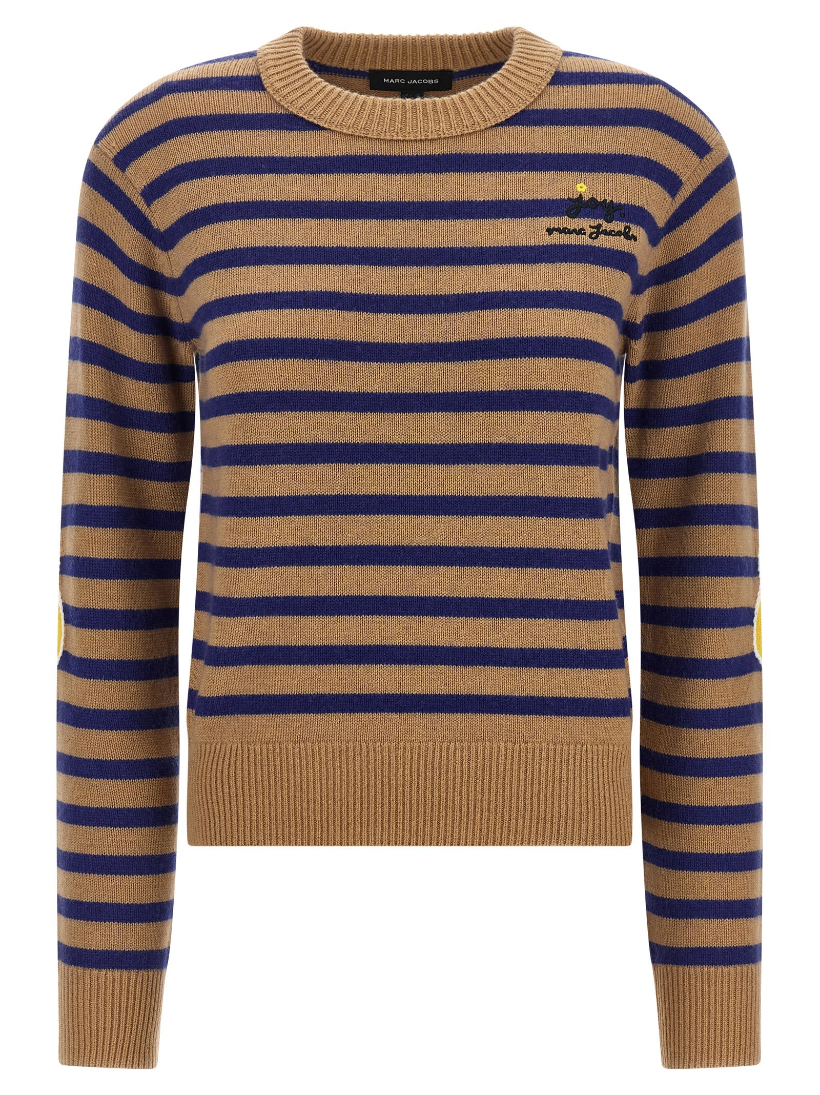 Marc Jacobs Striped Sweater With Floral Embellishments In Brown