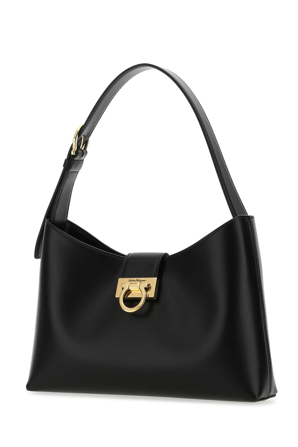 Shop Ferragamo Black Leather Trifolio Shoulder Bag In Nero