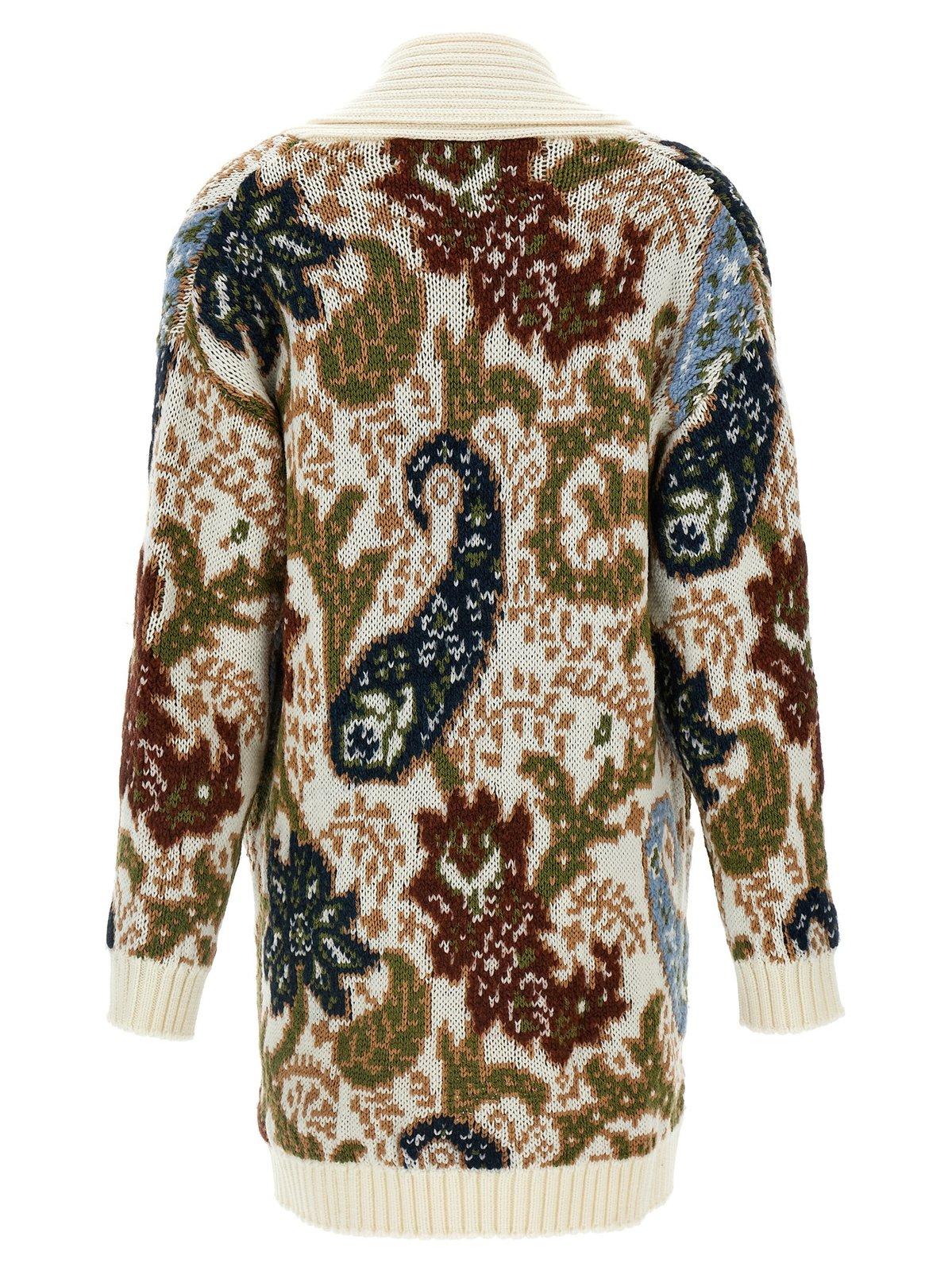 Shop Etro Paisley Jacquard-knit Buttoned Long Cardigan In Beige Multic.