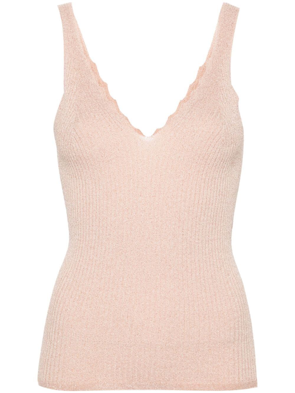 Shop Twinset V Neck Ribbed Top In Lurex Cupcake Pink