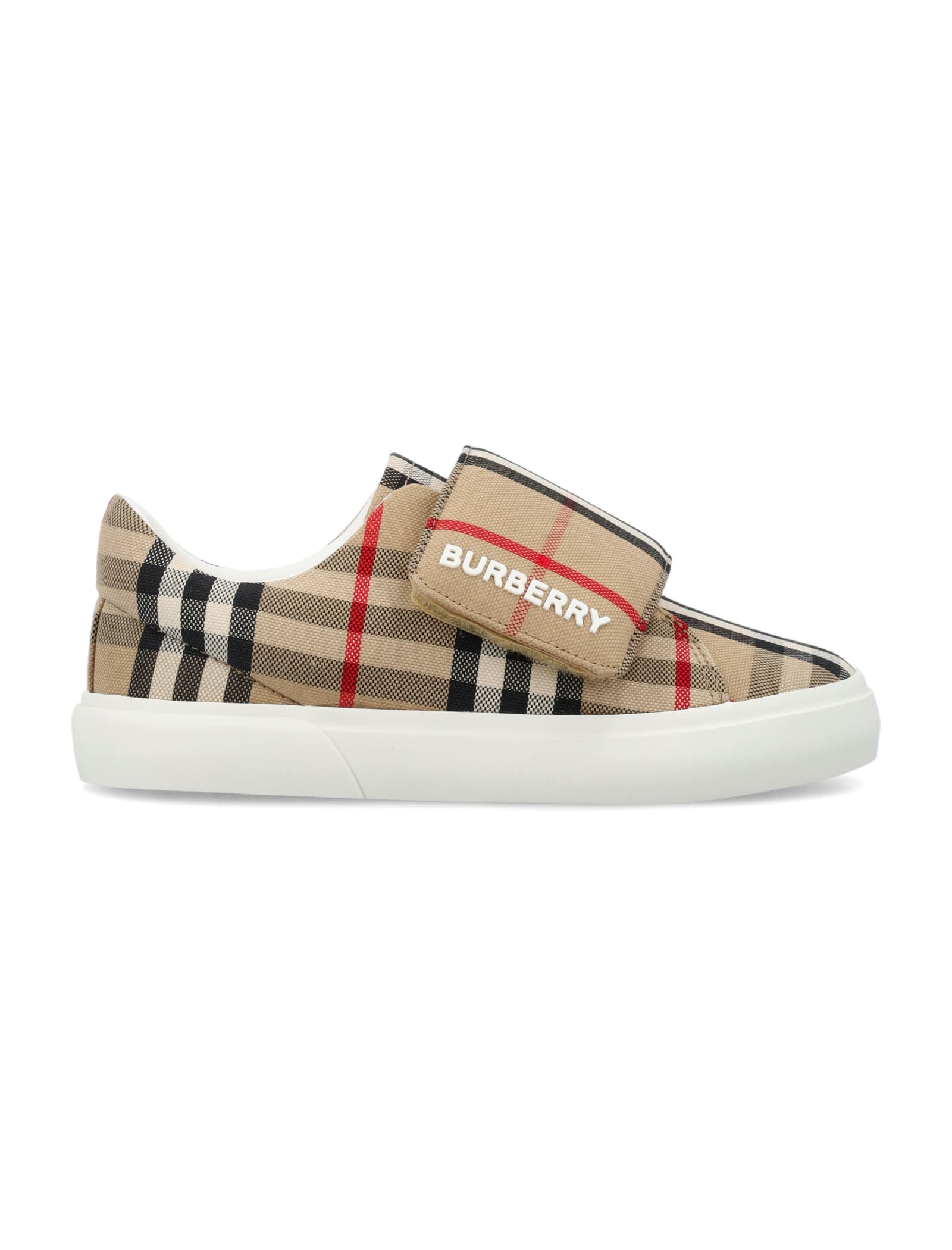 Shop Burberry Check Cotton Sneakers In Beige