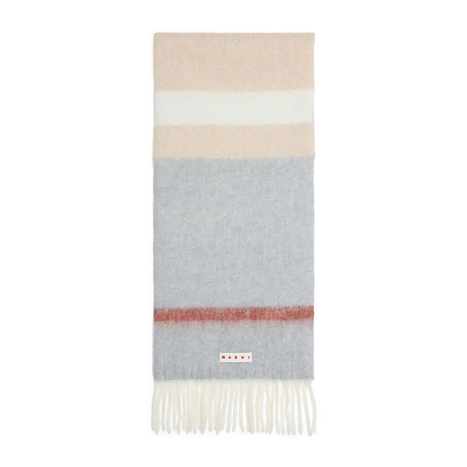 Marni Textured Neutral Scarf With Fringed Edges In Brown