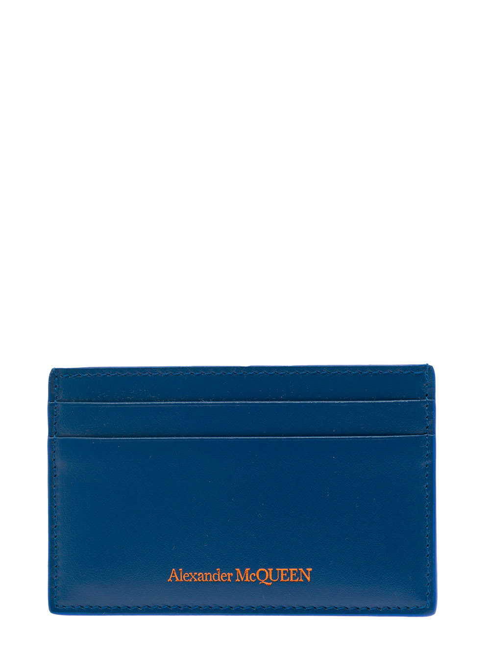 ALEXANDER MCQUEEN BLUE CARD-HOLDER WITH EMBOSSED LOGO IN SMOOTH LEATHER MAN