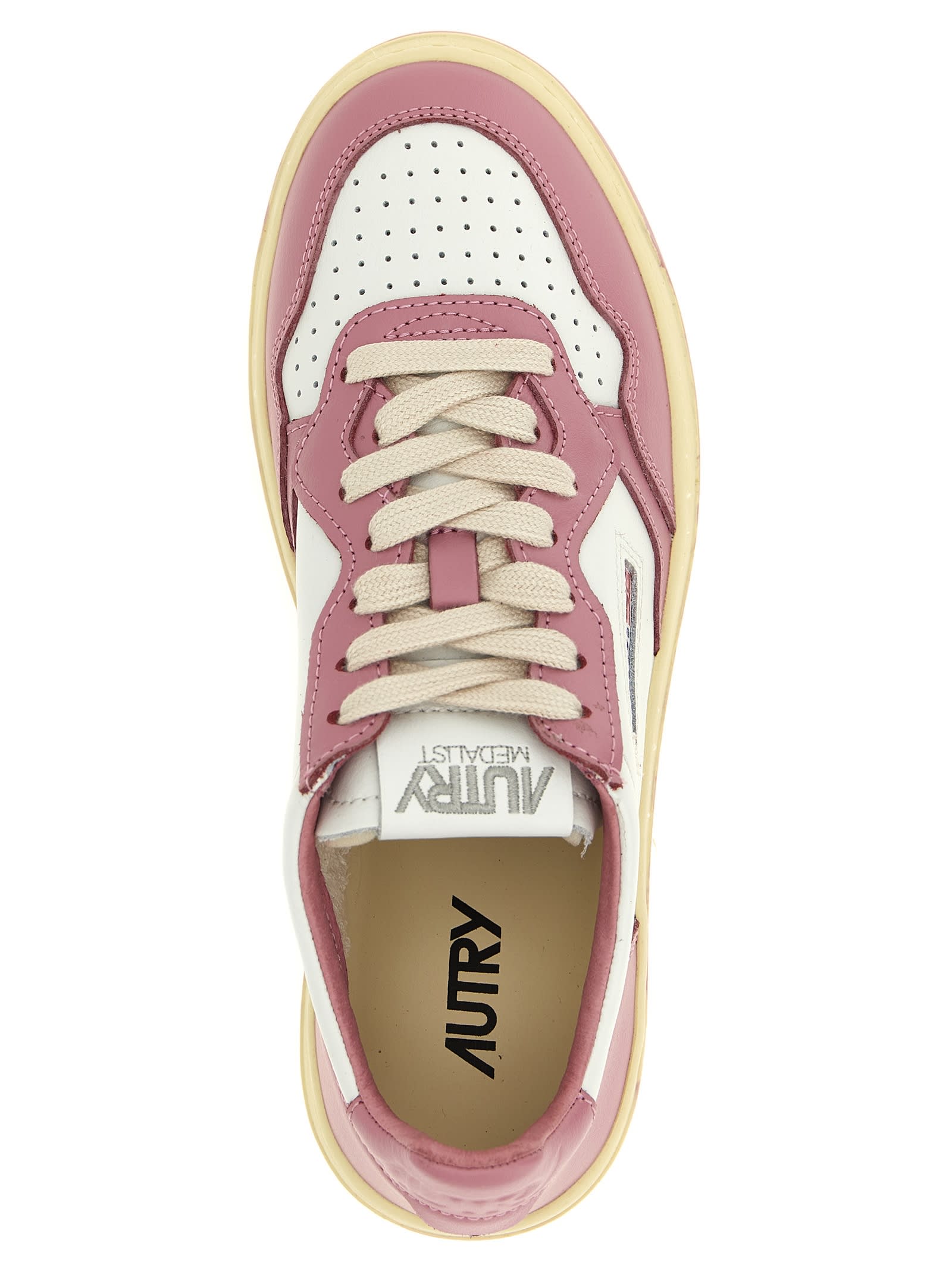 Autry Medalist Low Sneakers Bicolor In White And Polignac Leather Shoes In Pink