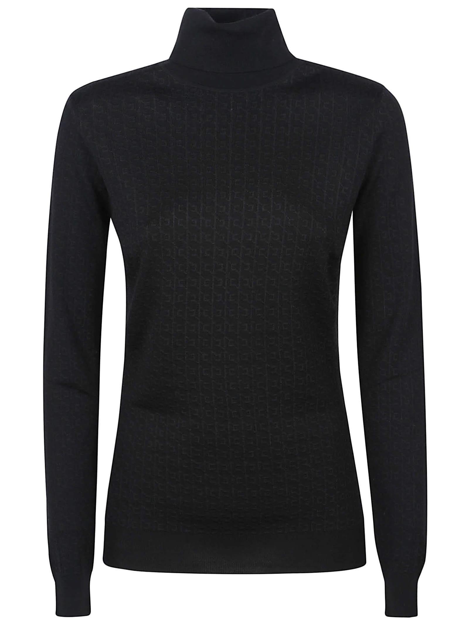 Elisabetta Franchi Tricot Turtle Neck Sweater In Black