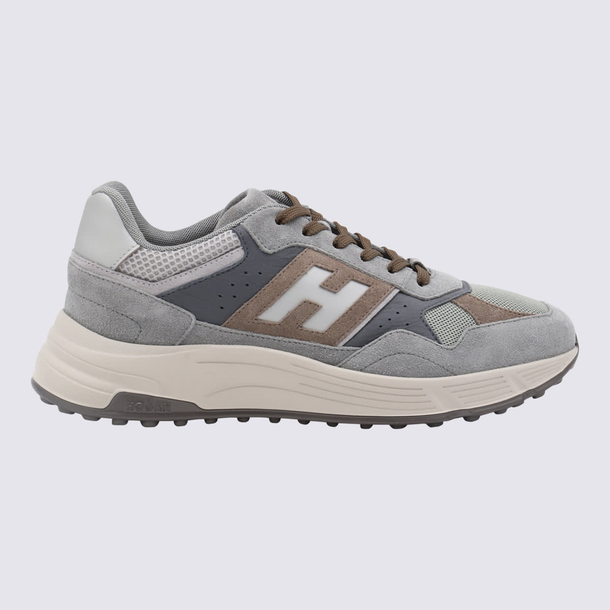 Shop Hogan Grey Leather Sneakers