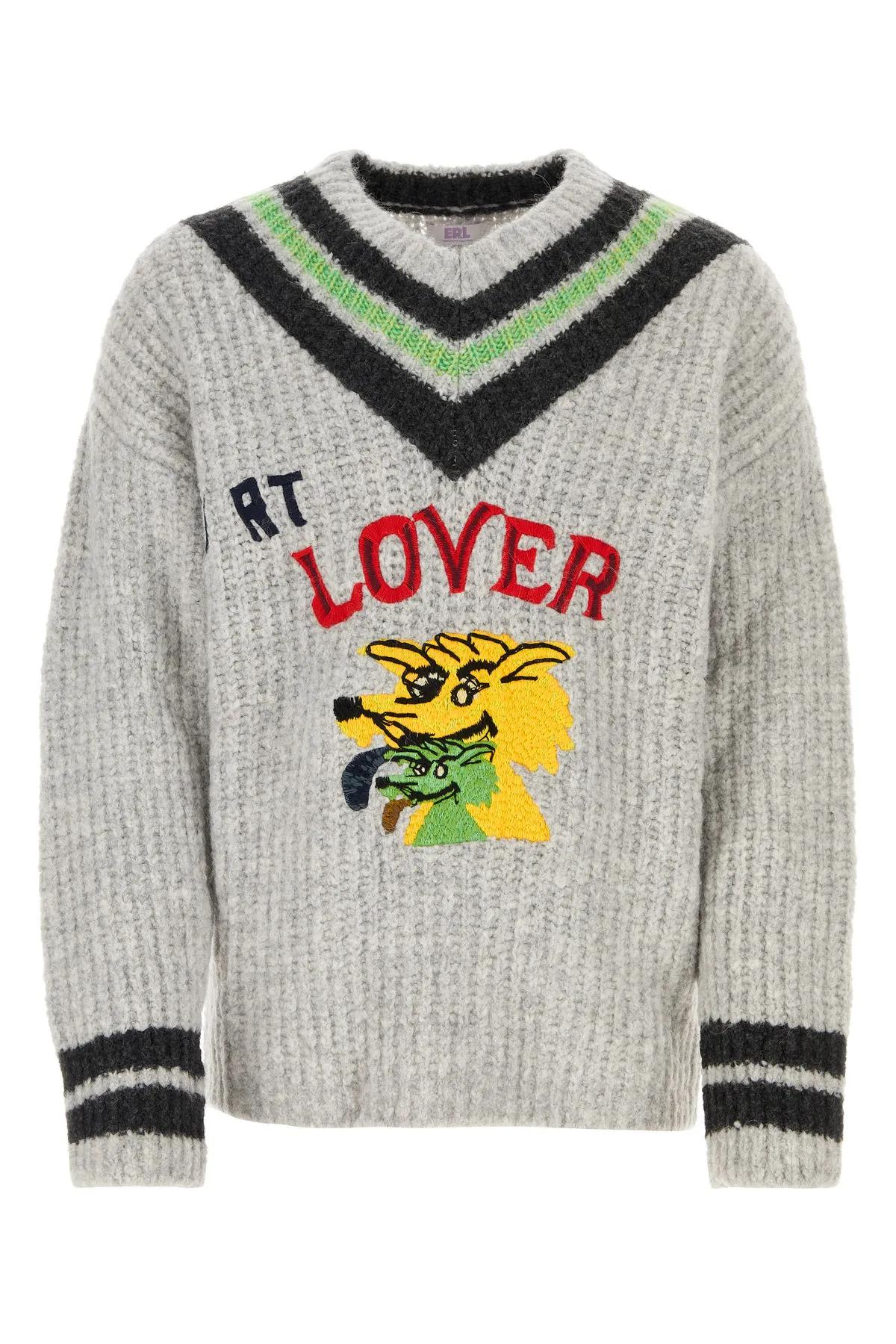 Shop Erl Light Grey Knit Sweater