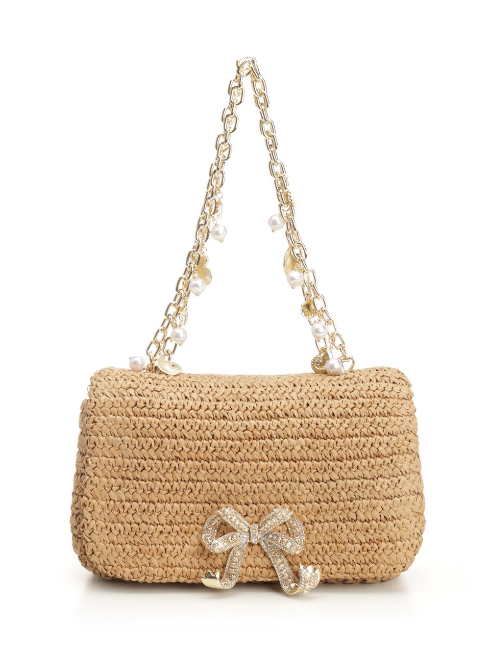 Raffia Bow Charm Shoulder Bag