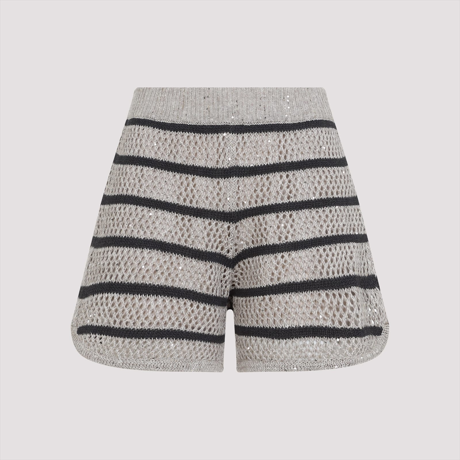 Brunello Cucinelli Striped Knit Short In Beige Freddo