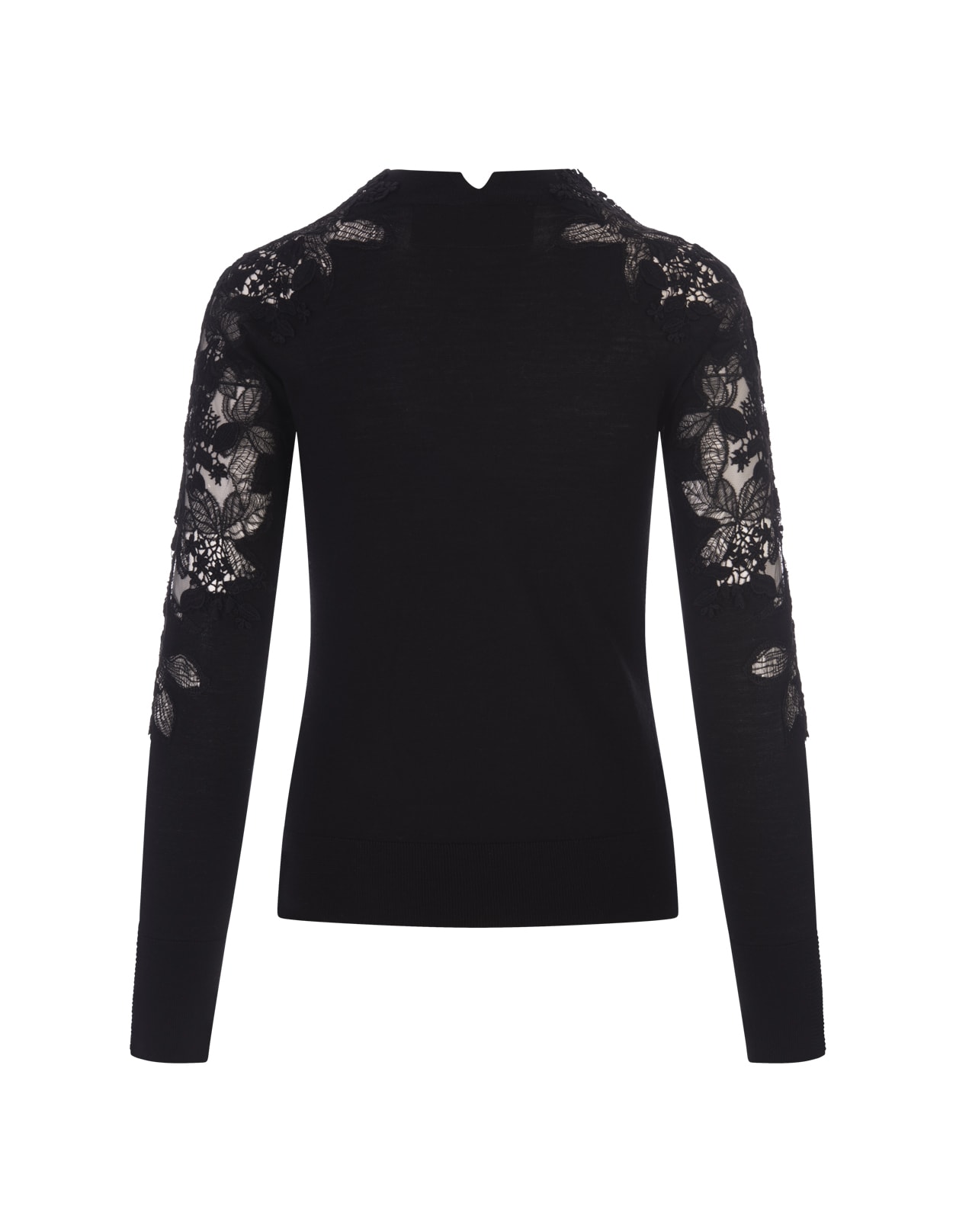Shop Ermanno Scervino Black Sweater With Lace In Nero