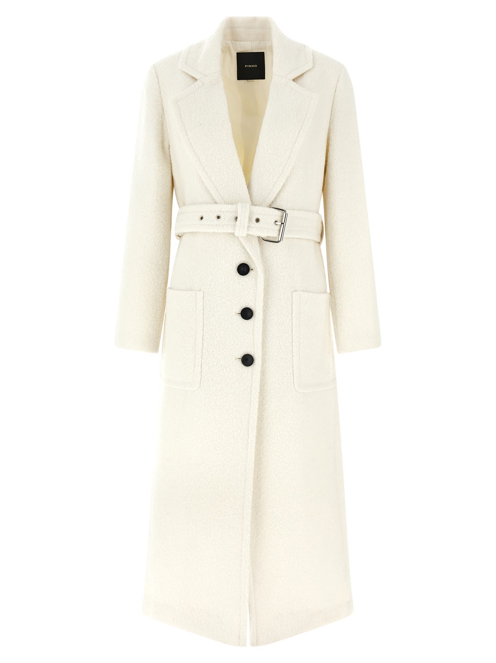 Pinko Single-breasted Coat With Belt In Neutral