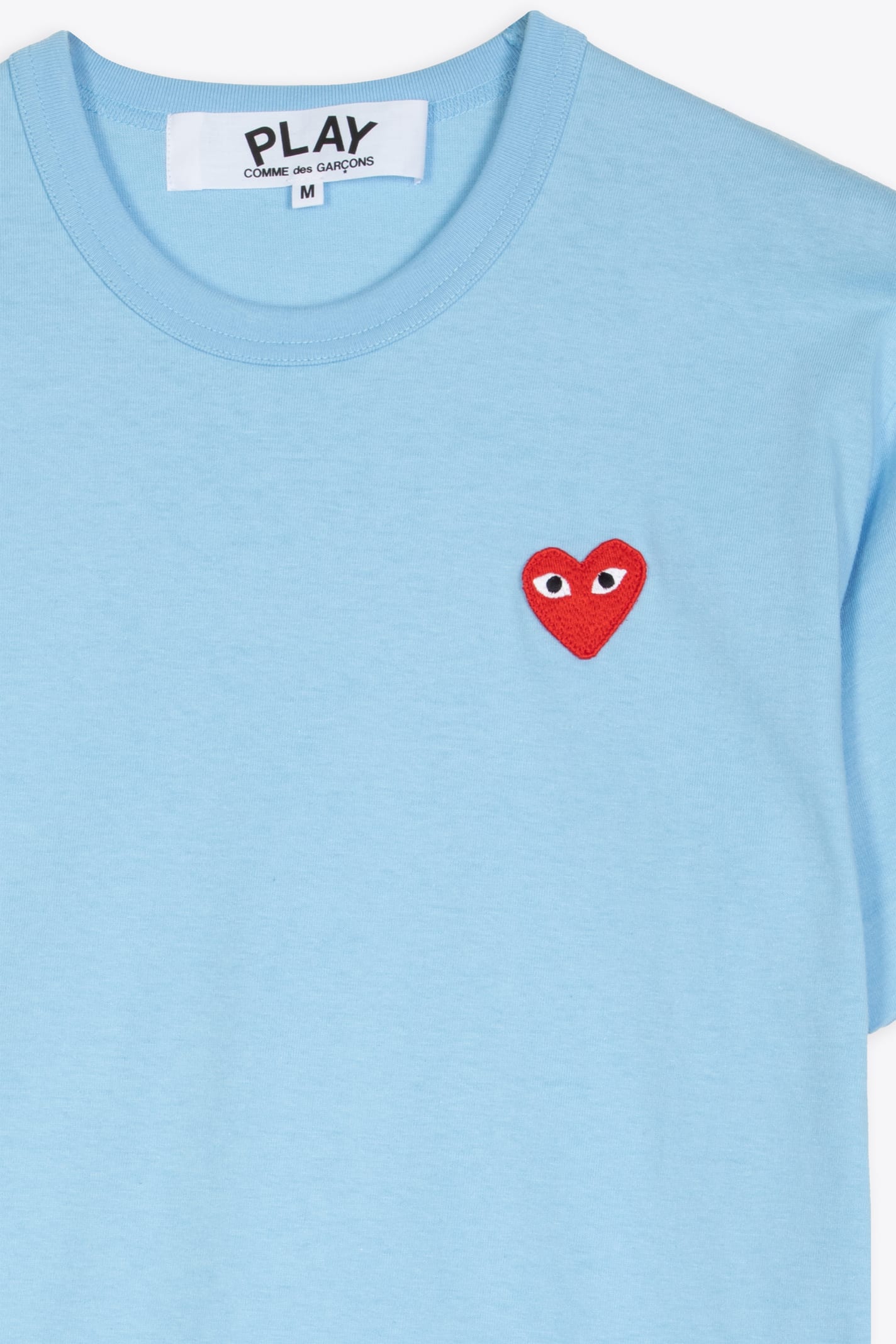Shop Comme Des Garçons Play Mens T-shirt Short Sleeve Light Blue T-shirt With Big Heart Patch In Celeste
