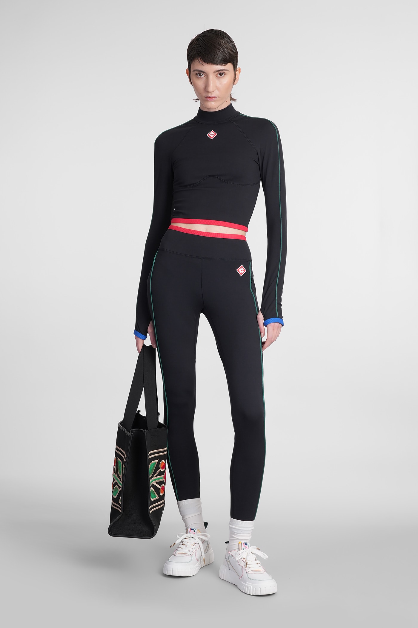Casablanca Stripe Long-sleeve Cropped Activewear Top